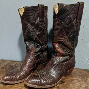 Vintage DAN POST Men's Cowboy Boots 10.5 D Brown LIZARD SKIN MADE IN Mexico